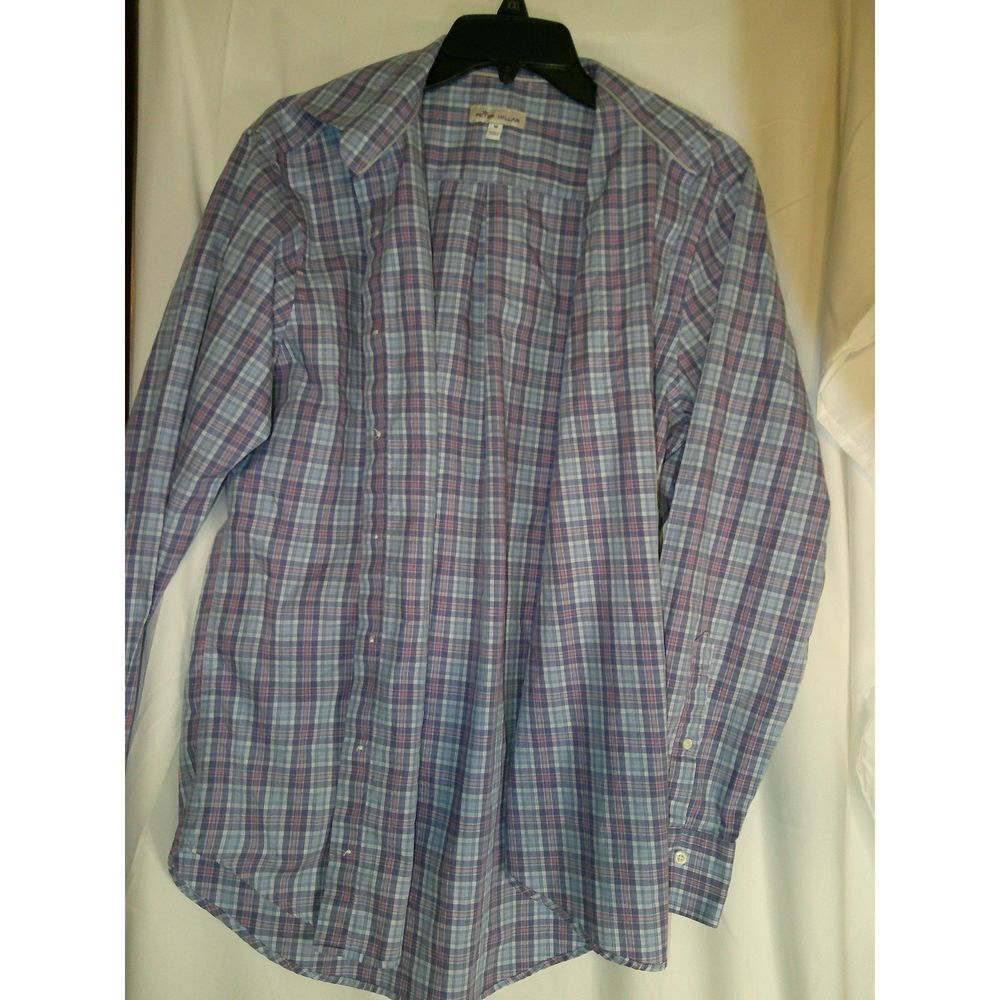 Peter Millar Blue &‎ Purple Plaid Button-Down Dress Shirt Long Sleeve Size M